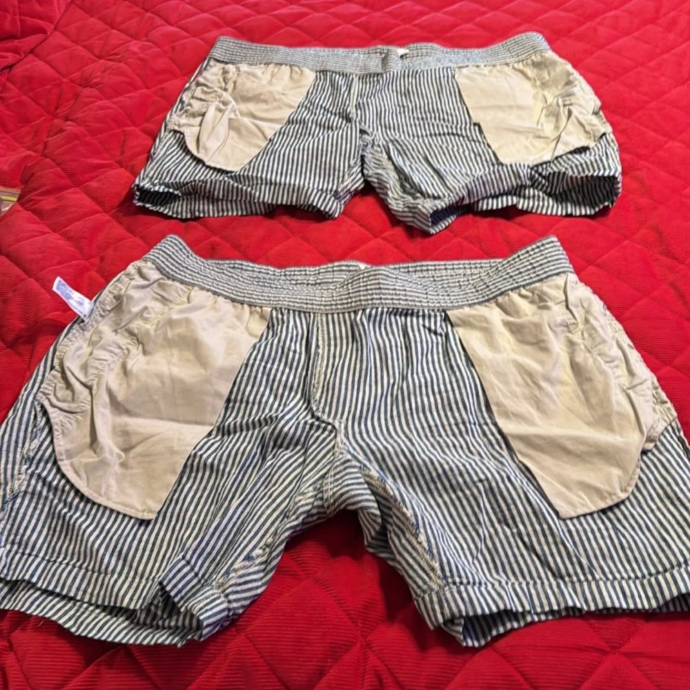Goodfellow Shorts Blue Striped Linen & Cotton Pockets Front & Back